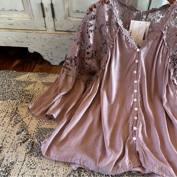 New Boho Lilac Purple Lace Festival Button Front Blouse Top Shirt - Picture 2 of 12